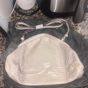 Vince Camuto Embossed Beige Shoulder Bag
